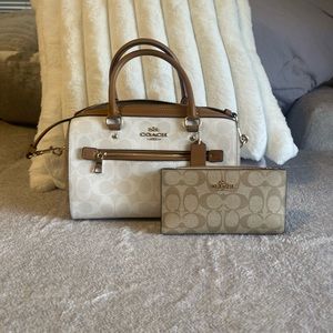 Coach Rowan satchel & Coach slim wallet both in light khaki chalk